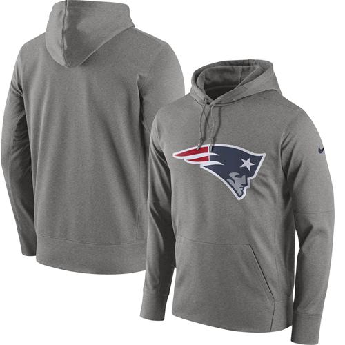 Men's New England Patriots Nike Gray Circuit Logo Essential Performance Pullover Hoodie - Click Image to Close